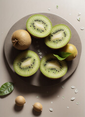 Kiwi fruits on stone platter
