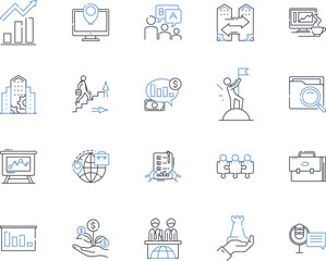 Revenue targets line icons collection. Goals, Objective, Ambitions, Objectives, Targets, Pursuits, Mission vector and linear illustration. Aim,Destination,Destination outline signs set