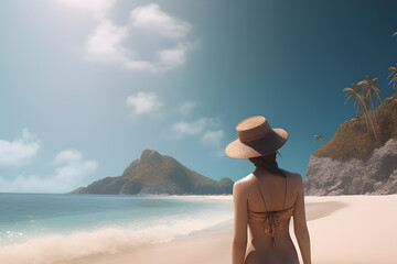 Girl on paradisiac beach