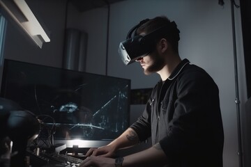 Scientist in a futuristic lab using virtual reality Generative AI
