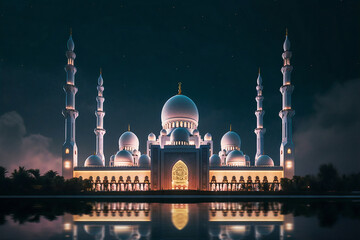 Ramadan poster with a photo of beautiful lantern decoration. Islamic greetings Ramadan Kareem card design background with beautiful gold.