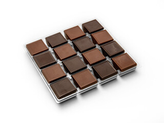 Milky and dark square chocolates. Isolated on white background.