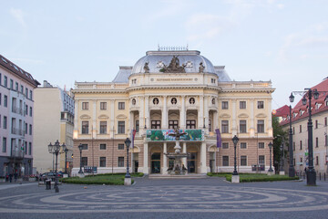 Fototapeta na wymiar Beautiful view of the Opera Theatre in the old town of Bratislava, Slovakia on a sunny summer day