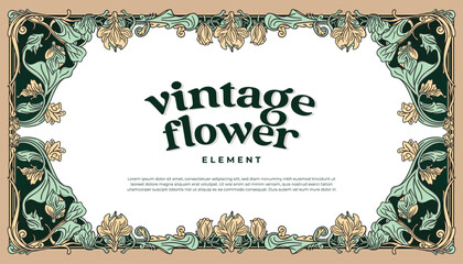 Vintage flower frame border with javanese vibes art nouveau style illustration
