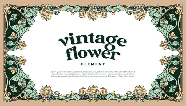 Vintage flower frame border with javanese vibes art nouveau style illustration