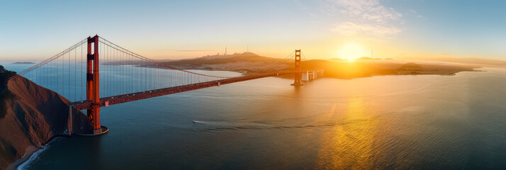 Golden gate bridge at Sunset, San Francisco. Generative Ai.