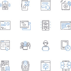 Panel line icons collection. Discussion, Debate, Audience, Moderator, Experts, Q&A, Insights vector and linear illustration. Opinion,Analysis,Ideation outline signs set
