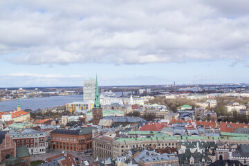 Obraz premium Beautiful view of the city center near the Daugava River in Riga, Latvia