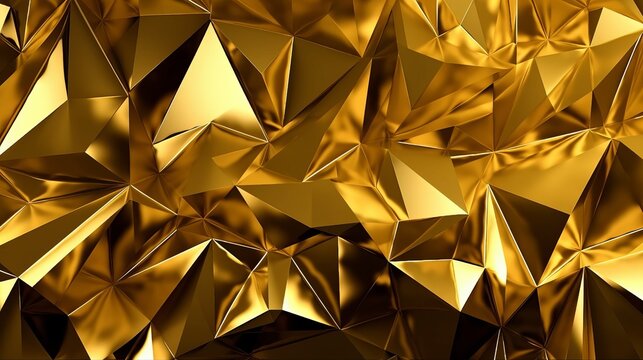 Golden trigonometric polygonal background, gold crystal. Generative AI
