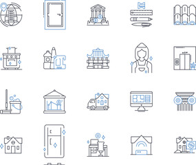 Household goods line icons collection. Appliances, Utensils, Furniture, Bedding, Rugs, Decor, Cleaning vector and linear illustration. Storage,Linens,Dishes outline signs set