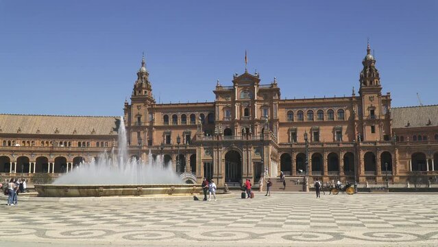 The Plaza de Espana, the most famous square in Seville, Spain