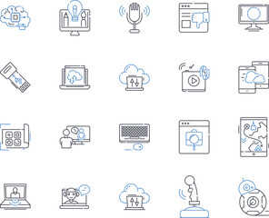 Text analytics line icons collection. NLP, Sentiment, Semantics, Syntax, Topic, Clustering, Classification vector and linear illustration. Mining,Optimization,Visualization outline signs set