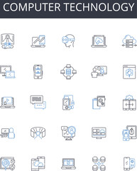 Computer technology line icons collection. Information technology, Digital innovation, Electronic advancement, Technological progress, Cyber space, Internet technology, High-tech development vector