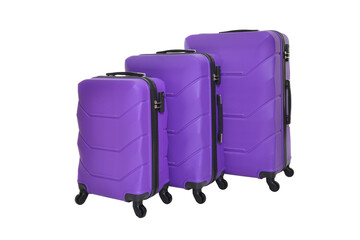Purple travel suitcase on a white background