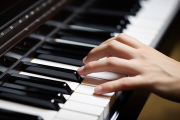 Obraz premium Musician Playing a Piano. Close Up Shot. Generative AI