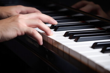 Obraz na płótnie Canvas Musician Playing a Piano. Close Up Shot. Generative AI