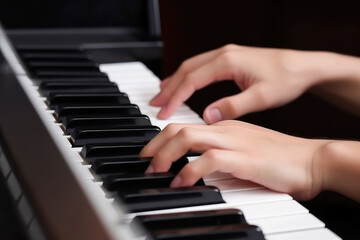 Fototapeta na wymiar Musician Playing a Piano. Close Up Shot. Generative AI