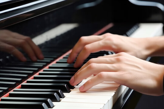 Musician Playing a Piano. Close Up Shot. Generative AI