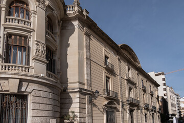 Fototapeta premium Valencia City Hall (Ayuntamiento de Valencia) built in an eclectic style in the 18th century is located on Valencia central Plaza del Ayuntamiento. VALENCIA, SPAIN.