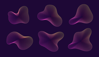 Dynamic amorphous shapes, abstract fluid forms with gradient, liquid shape made of lines with blend effect. Vector modern design elements. - obrazy, fototapety, plakaty