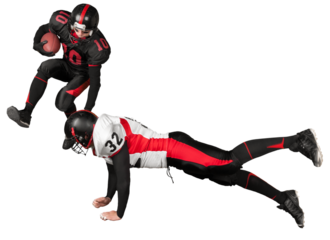 American football players with the ball isolated on a white background
