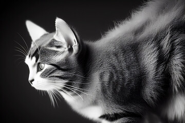 black and white cat portrait, generative ai