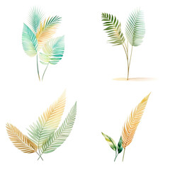 Tropical leaves watercolor set, generative ai illustration, hand drawn style