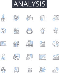 Analysis line icons collection. Evaluation, Assessment, Appraisal, Examination, Scrutiny, Inspection, Judgement vector and linear illustration. Critique,Review,Diagnosis outline signs set