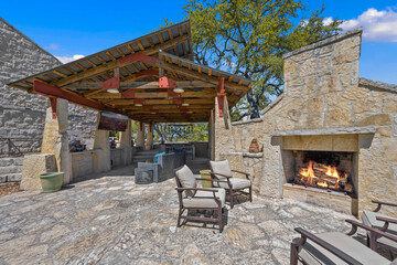 Obraz premium patio with a fireplace