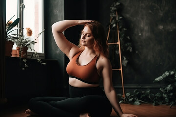 Fototapeta na wymiar A woman sitting on the floor in a yoga pose