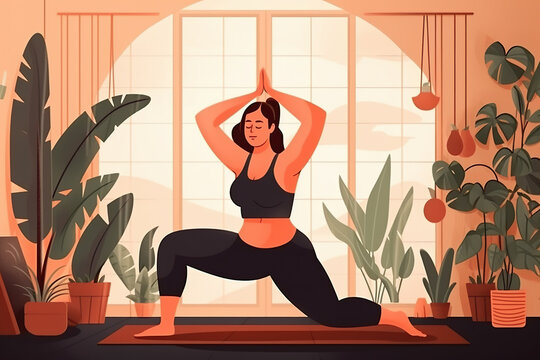 A woman in a yoga pose in front of a window created with Generative AI technology