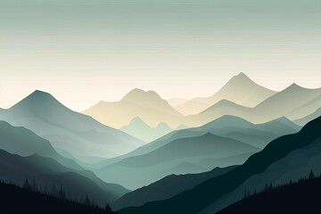Distant Mountain Peaks Painting, AI Generated