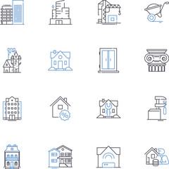 Shacks line icons collection. Rustic, Humble, Tiny, Cozy, Simple, Impoverished, Isolated vector and linear illustration. Primitive,Secluded,Modest outline signs set