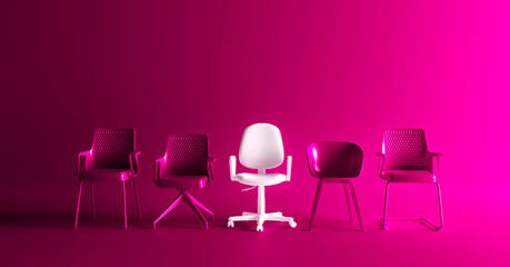 The white chair that stands out from the crowd. Business concept. We are hiring. Leadship concept.