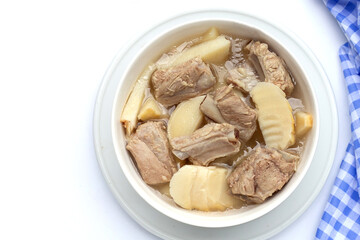 Fresh bamboo shoots with pork ribs soup