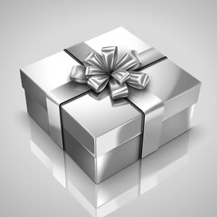 silbernes Geschenk mit silberner Schleife auf silbernem Hintergrund. Generative Ai.