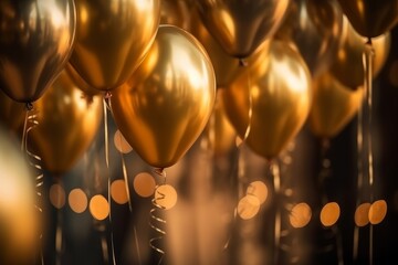  Golden Balloons for Party Decorations, Bokeh Background, Generative AI