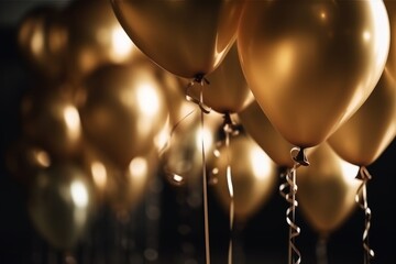  Golden Balloons for Party Decorations, Bokeh Background, Generative AI