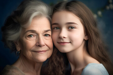 Portrait of grandmother and niece, Generative AI