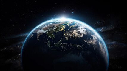 Fototapeta na wymiar Blue sunrise, view of earth from space. Generative AI