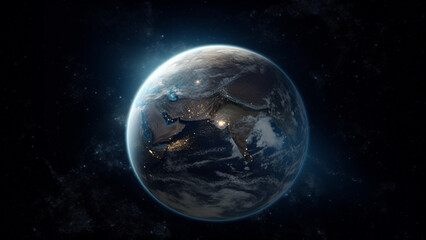 Naklejka na ściany i meble Blue sunrise, view of earth from space. Generative AI