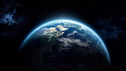 Naklejka na ściany i meble Blue sunrise, view of earth from space. Generative AI