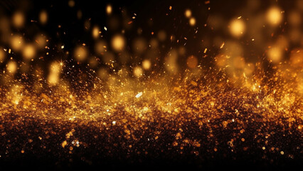 Background of abstract glitter lights. gold and black. de focused. Banner. Generative AI
