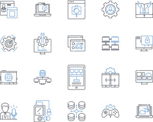 Information systems line icons collection. Database, Nerking, Storage, Analytics, Security, Automation, Integration vector and linear illustration. Cloud,Artificial Intelligence,Business Intelligence