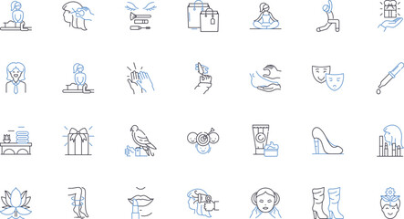 Facial spa line icons collection. Relaxation, Skincare, Exfoliation, Cleansing, Rejuvenation, Hydration, Radiance vector and linear illustration. Glow,Pampering,Massage outline signs set