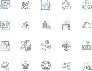 Fundraising drive line icons collection. Donations, Support, Contribution, Philanthropy, Charity, Campaign, Generosity vector and linear illustration. Giving,Fundraiser,Goal outline signs set - obrazy, fototapety, plakaty
