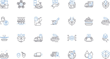 Warehouse operation line icons collection. Inventory, Shipping, Receiving, Picking, Packing, Logistics, Automation vector and linear illustration. Safety,Storage,Fulfillment outline signs set