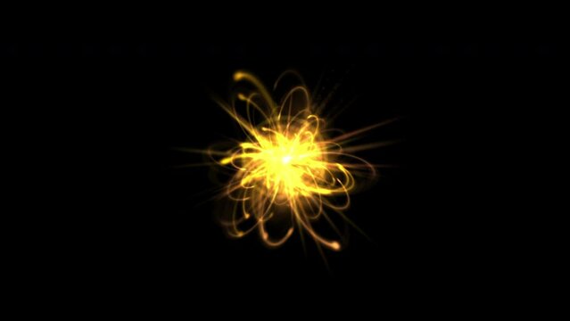 Energetic atom with particles orbiting and rotating around the core at fast speed. Use the included MATTE to have a perfect transparent background or alpha channel. 4k 30p