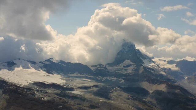 Aerial view of Matterhorn - is a mountain of the Alps, straddling the main watershed and border between Switzerland and Italy