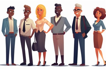Obraz premium Cartoon Business Diversity Team Ready for Office Work, Generative AI